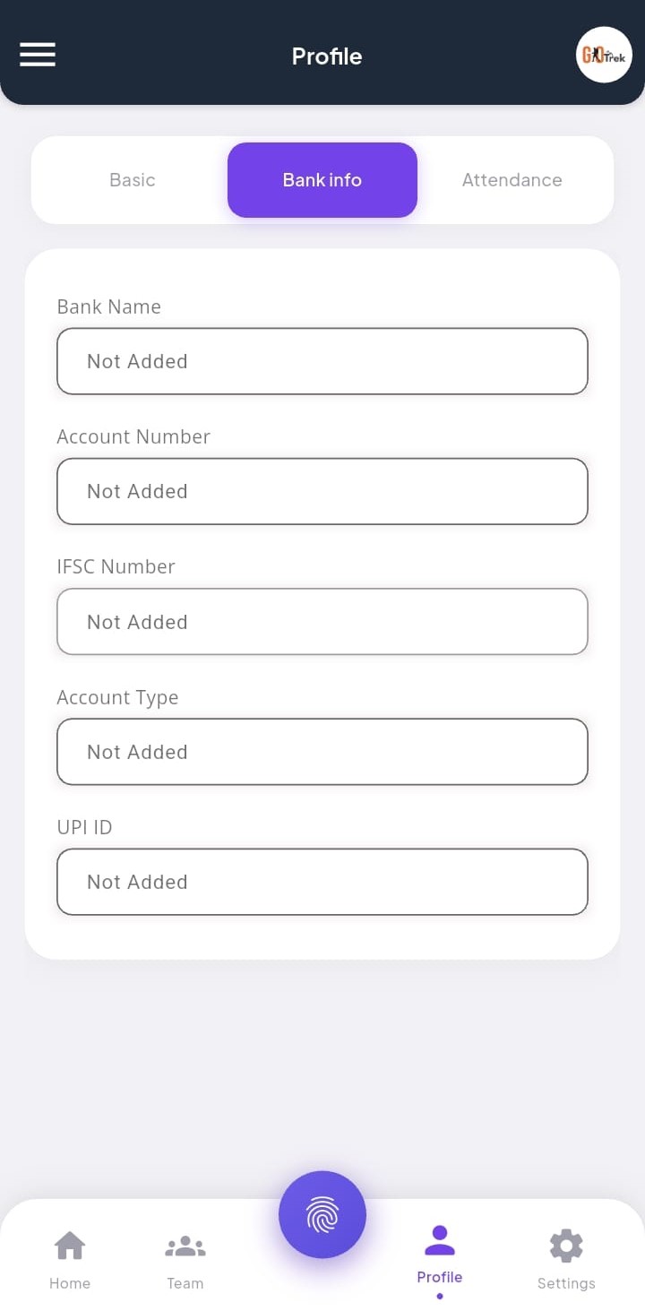 PayrollX employee app profile info screen